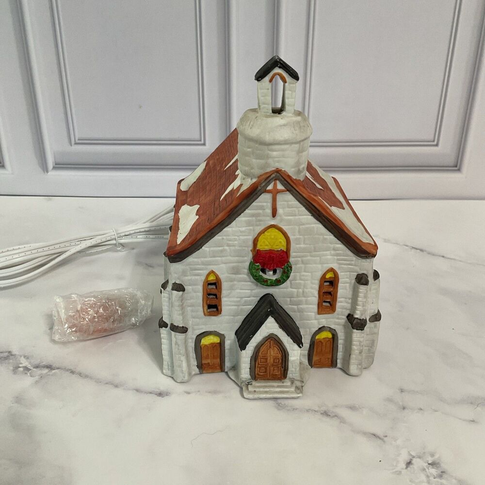 Vintage 1992 Lemax Christmas Village House Church Porcelain-Lighted